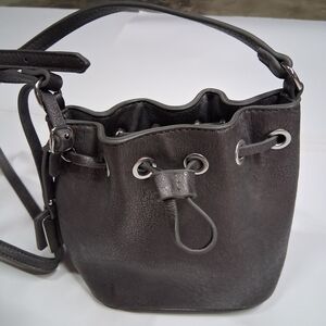 Gray Leather Bucket Bag